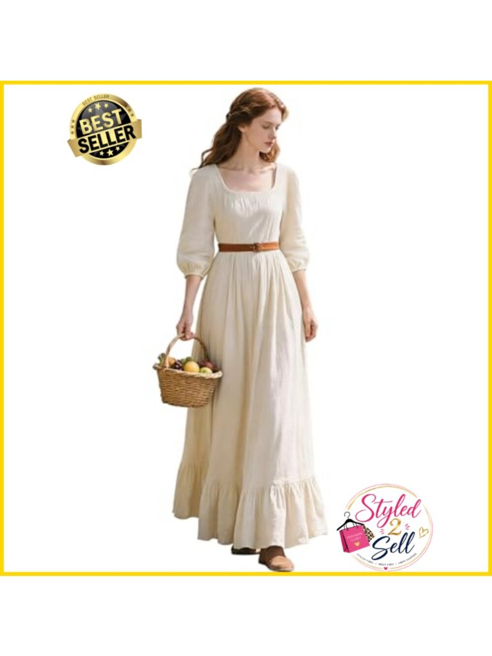 Medieval Renaissance Maxi Dress Off-Shoulder Puff Sleeve Ruffle Hem